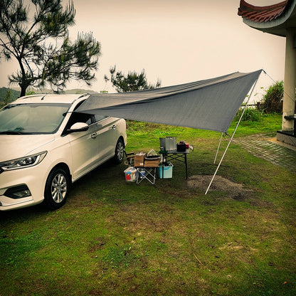 Bat Shape Car Side Awning Black Coating Tarp 2x3 Outdoor Waterproof Camping Black Coated Car Rear Shelter Tent for SUV Van