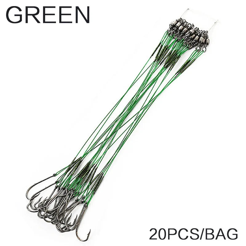 FLYSAND Steel Wire Leaders with Hook (20 Pack)