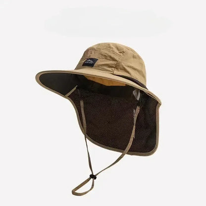 Outdoor Unisex Wide Brim Bucket Hat with Neck Flap Adjustable for Hiking Camping Fishing Wear