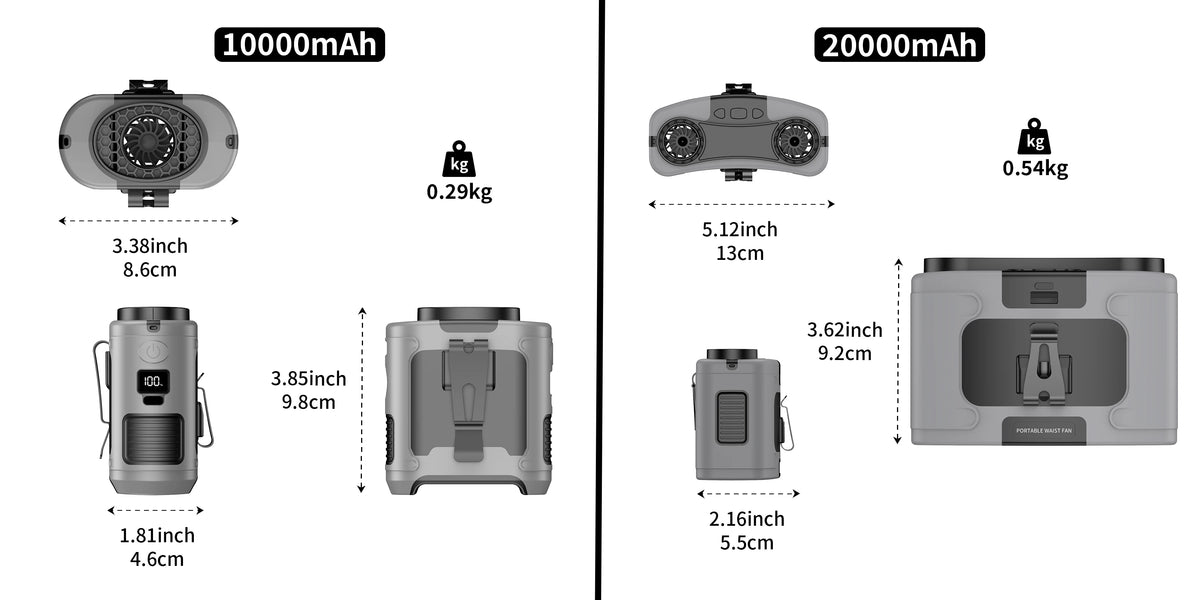 Socool Portable Waist Fan 10000mAh/20000mAh Handheld Hanging Neck Clip On Fan with Phone Charging LED Light for Outdoor Working