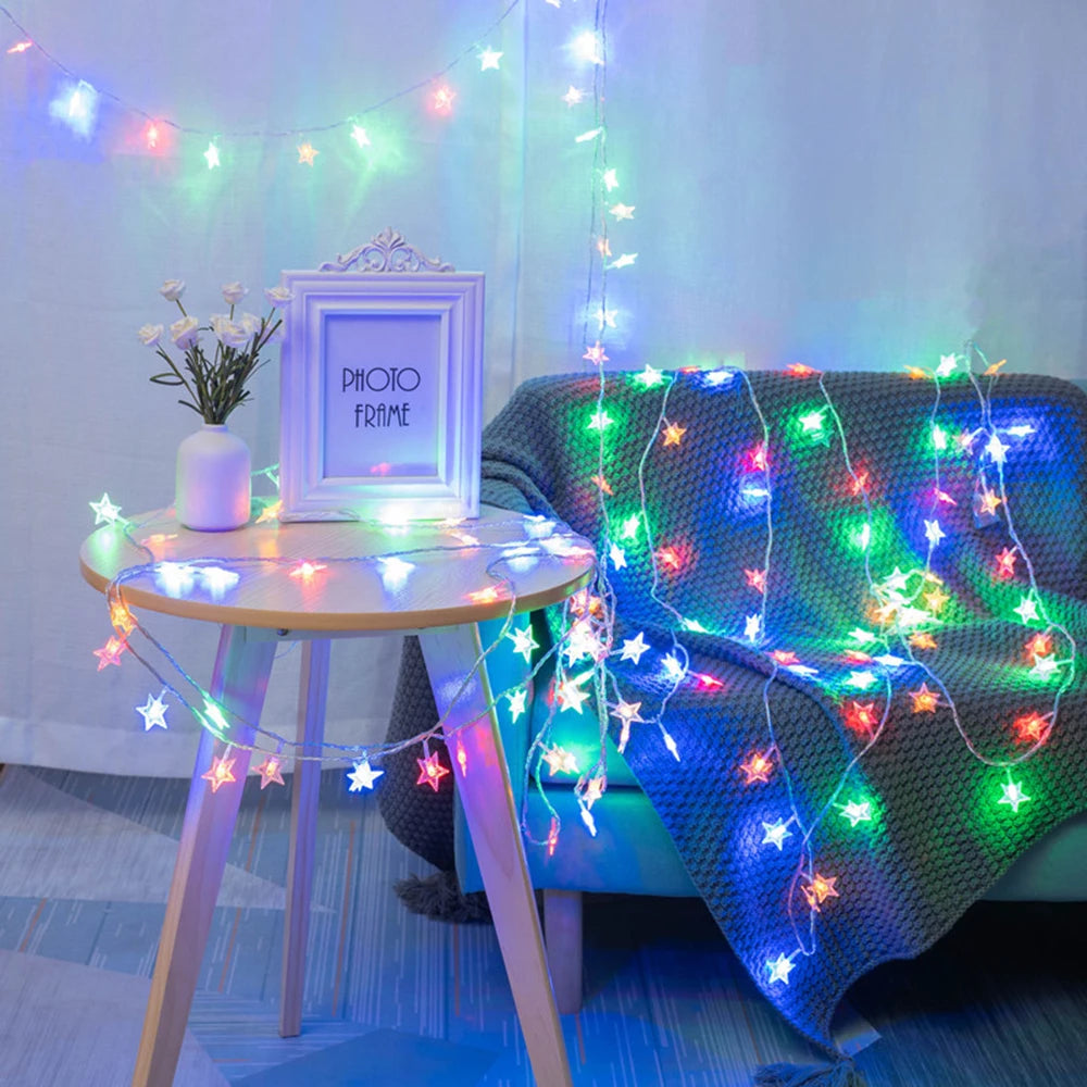 LED Star Fairy Lights Outdoor Chain Lights Garland Bulb String Lights Party Home Wedding Terrace Garden Christmas Decoration