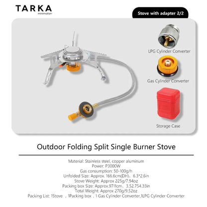TARKA Backpacking Gas Burner Camping Stove with Adapter, Small Size Strong FireFire Heater with Storage Box, Camping Supplies