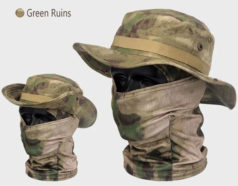 Women Men Hiking Fishing Boonie Hat Outdoor Sport Sun UV Protection Neck Face Camouflage Adjustable Bucket Caps and Mask