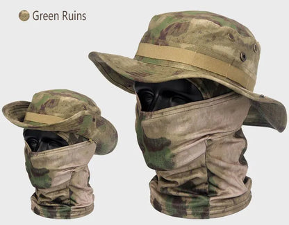 Women Men Hiking Fishing Boonie Hat Outdoor Sport Sun UV Protection Neck Face Camouflage Adjustable Bucket Caps and Mask