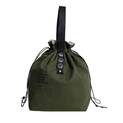 Canvas Folding Lunch Bag Portable Insulated Drawstring Closure Bento Cooler Tote For Work School Picnic Camping