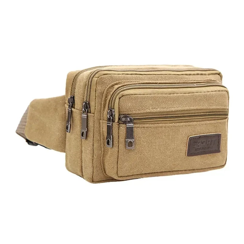Canvas Waist Bag Outdoor Sports Multifunctional Male Waist Pack High Quality Durable High-capacity Bags Portable Phone Purse