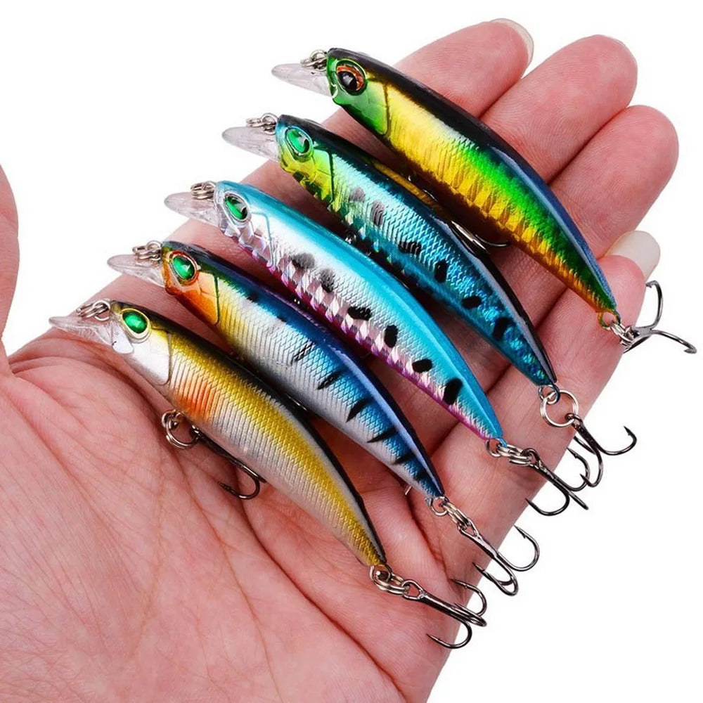 5pcs Fishing Lure Kit Sinking Minnow Trout Artificial Bait Crank Bait Bass Hook Wobbler Fishing Tackle Box Floating Jerkbait