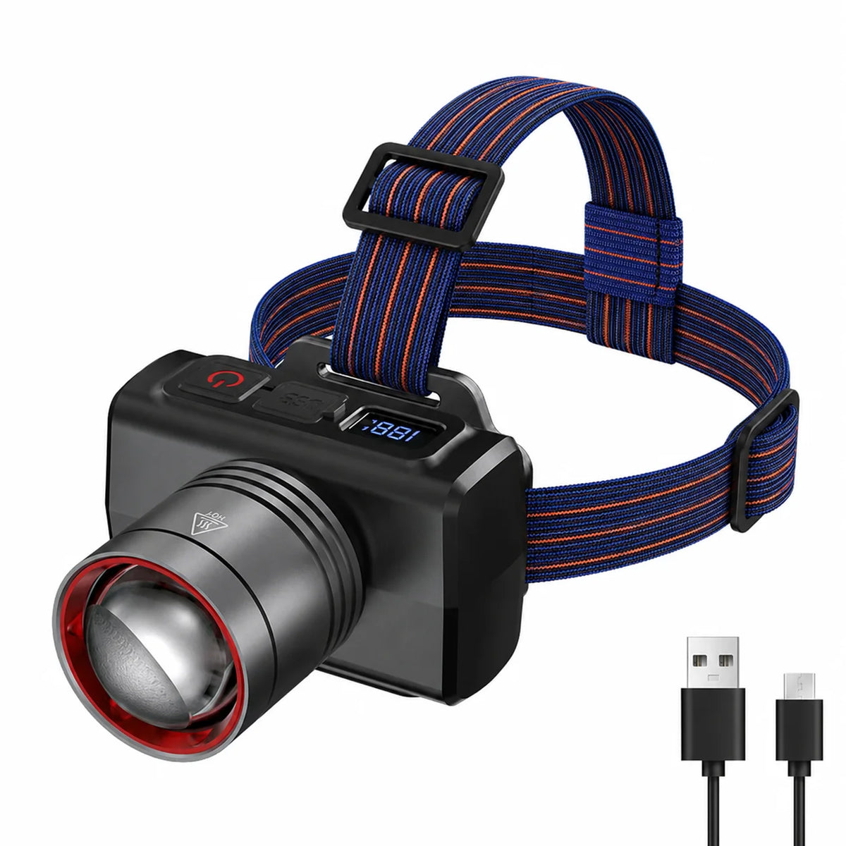 LED Rechargeable Headlamp Adjustable Zoom Waterproof Ultra Bright Headlight USB Head Torch for Camping Hiking Fishing Repair SOS