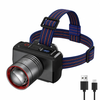 LED Rechargeable Headlamp Adjustable Zoom Waterproof Ultra Bright Headlight USB Head Torch for Camping Hiking Fishing Repair SOS