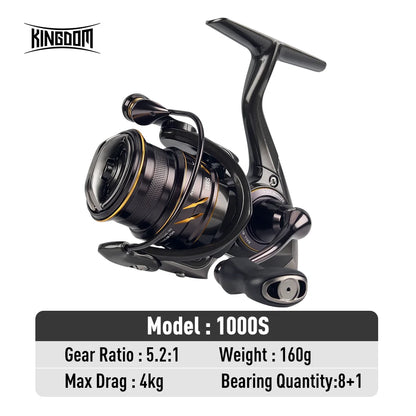 Kingdom Micro Fly Pro Spinning Fishing Reel 800-3000 Ultra Light 8+1 BB 7KG Max Drag 5.2:1/6.2:1 Gear Ratio Freshwater Saltwater
