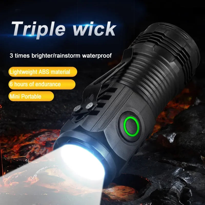Rechargeable Outdoor Flashlight Portable Strong Light Waterproof Torch for Camping Walking Portable EDC Lighting Lamp