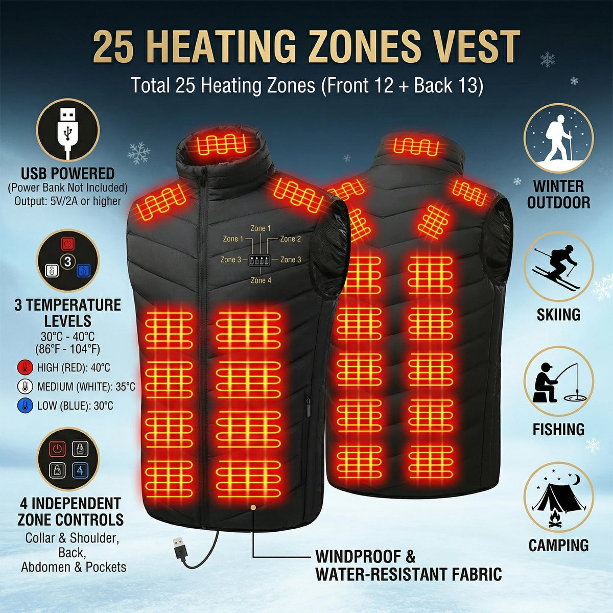 Smart Heated Vest with 21 Heating Zones