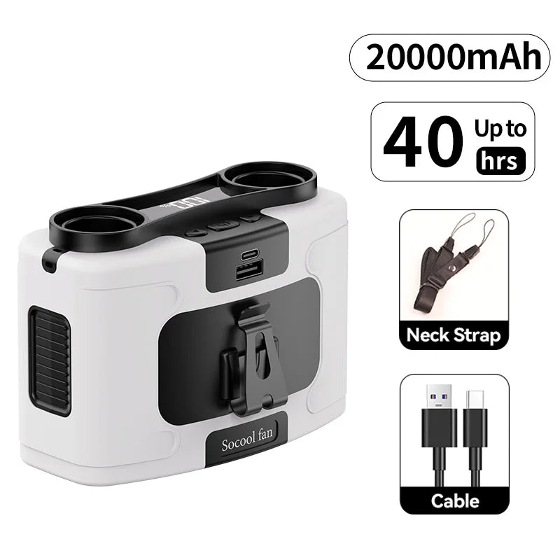 Socool Portable Waist Fan 10000mAh/20000mAh Handheld Hanging Neck Clip On Fan with Phone Charging LED Light for Outdoor Working