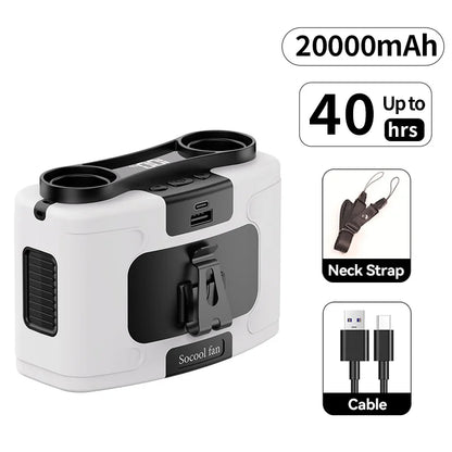 Socool Portable Waist Fan 10000mAh/20000mAh Handheld Hanging Neck Clip On Fan with Phone Charging LED Light for Outdoor Working