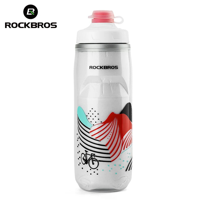 ROCKBROS 620ml Cycling Water Bottle Cold Water Insulated Thermal Silicone Bottle Outdoor Sports MTB Road Bike Bicycle Bottle