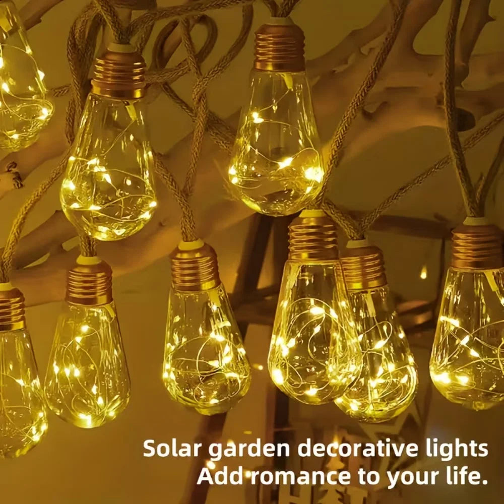 16/10 LED Solar Hemp Rope Fairy String Lights Waterproof Outdoor Decorative Lights With 8 Modes For Patio Garden Party Decor