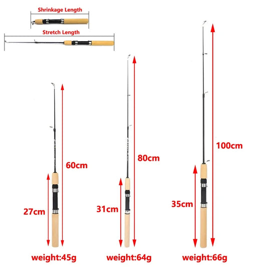 Mini Telescopic Ice Fishing Rod Portable Carbon Fiber River Shrimp Carp Fishing Pole for Winter Fish Rods Tackle 60/80/100cm