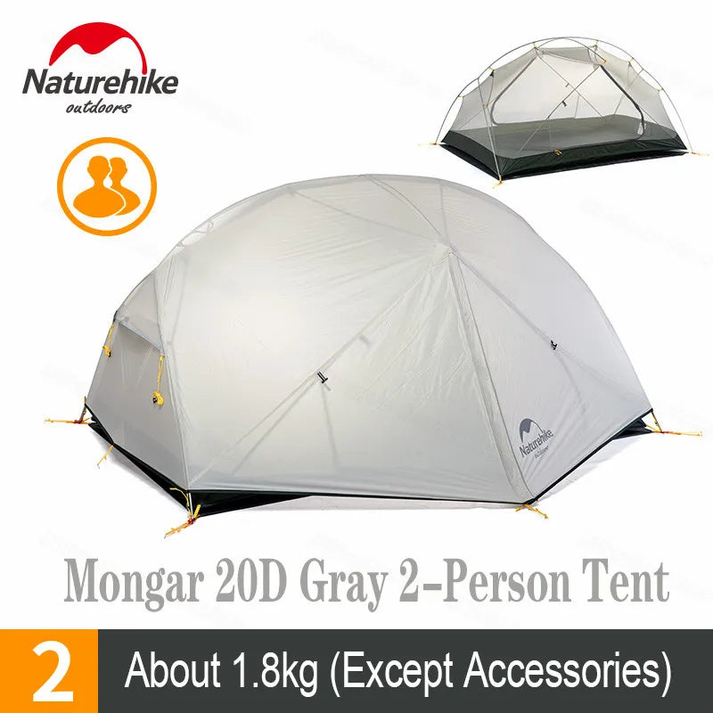 Naturehike-Mongar 2 Camping Tent, Double Layers, Waterproof, Ultralight Dome Tent, 2 Person