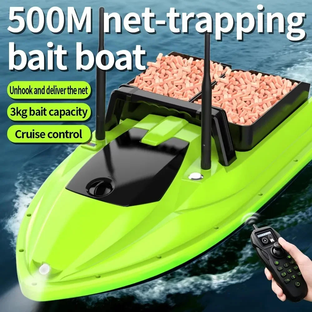 Sonar Bait Boat with Color Fish Finder Screen & Dual Hopper