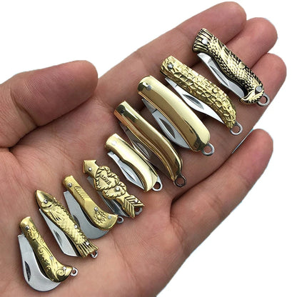 5cm Acrylic Mini Folding Knife Pendant Brass Wood Keychains Sharp Small Blade Portable Hanging Outdoor Camping Unboxing Knife