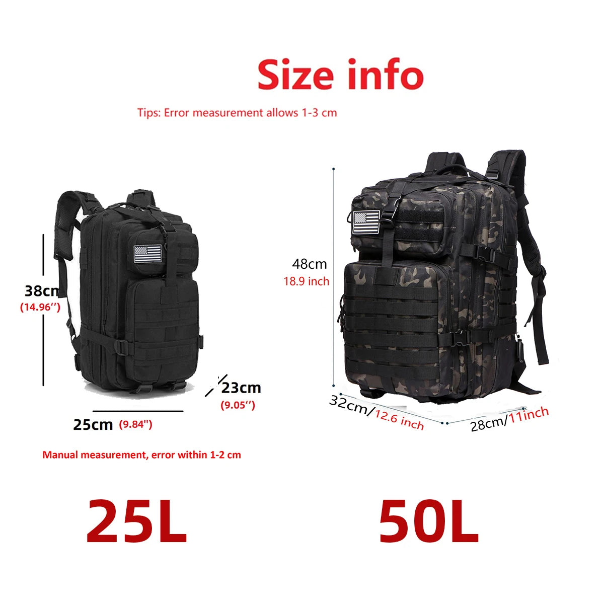 25L/50L Waterproof Tactical Hiking Backpack