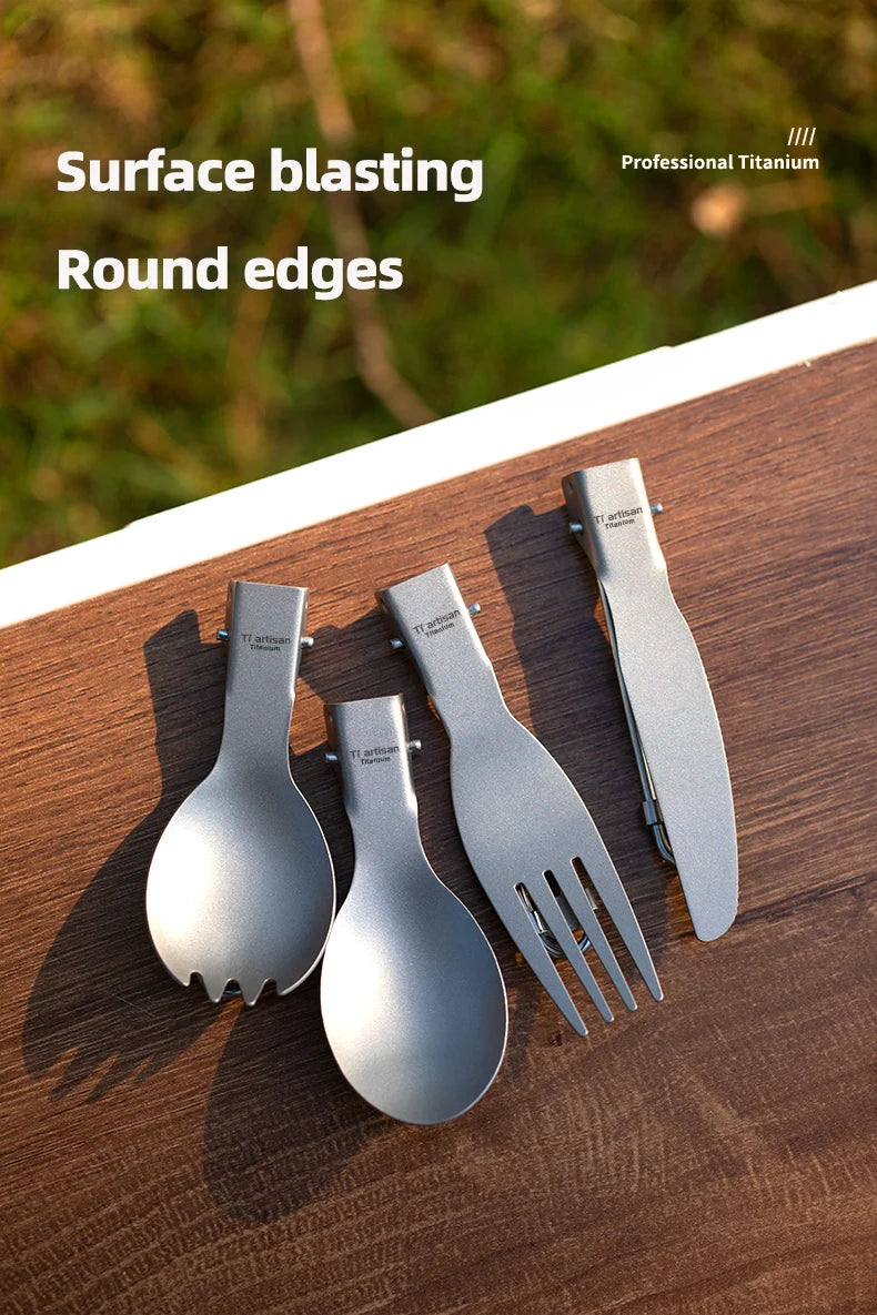 Tiartisan Titanium Folding Spork Outdoor Camping Ultralight Portable Tableware Backpacking Hiking Dinner Spork Utensil
