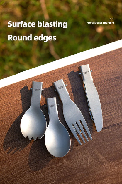 Tiartisan Titanium Folding Spork Outdoor Camping Ultralight Portable Tableware Backpacking Hiking Dinner Spork Utensil