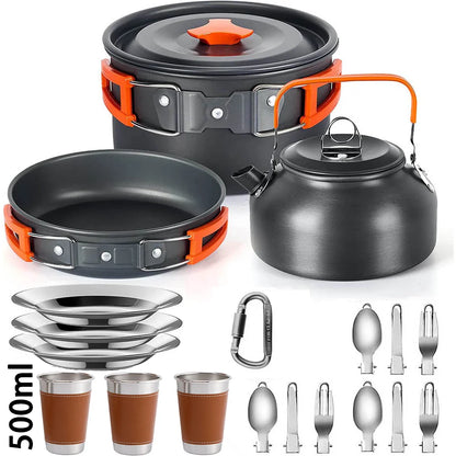 Camping Cooking Set Camping Cookware Travel Tableware Outdoor Picnic Set Teapot For 2-3 People Non-Stick Pots Assorted Sets