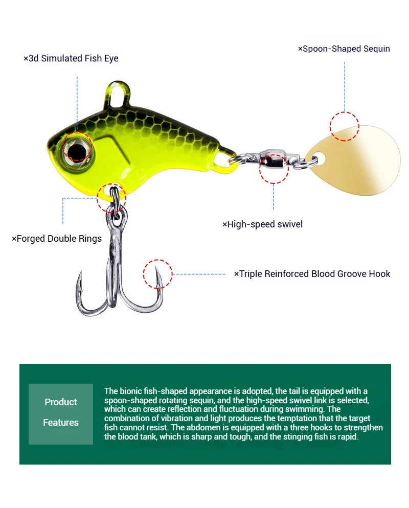 5pcs Fishing Lure Set Wobbler Rotating Metal VIB Vibration Bait Spinner Spoon Jig Sea Lures Artificial Hard Baits Sequins Tackle