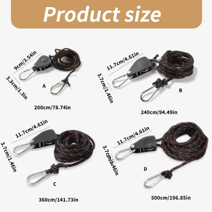Camping Tent Adjustable Rope Fastener Fixed Buckle Pulley Tensioner Ratchet Hangers Lights Lifting Camping Awning Wind Rope