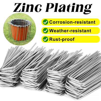 Garden Stakes Galvanized Landscape Staples,U-Type Turf Staples for Artificial Grass, Rust Proof Sod Pins Stakes Tent Peg Nails