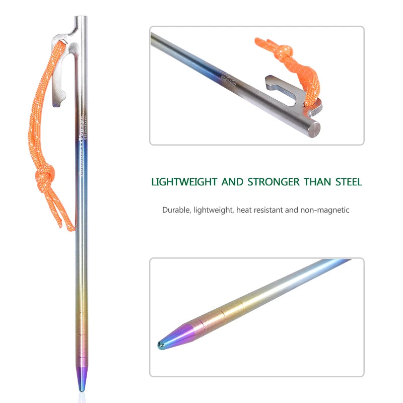 Boundless Voyage 6pcs Heavy Duty Titanium Alloy Camping Tent Stakes Peg for Outdoor Trip Hiking Gardening Ti4013P