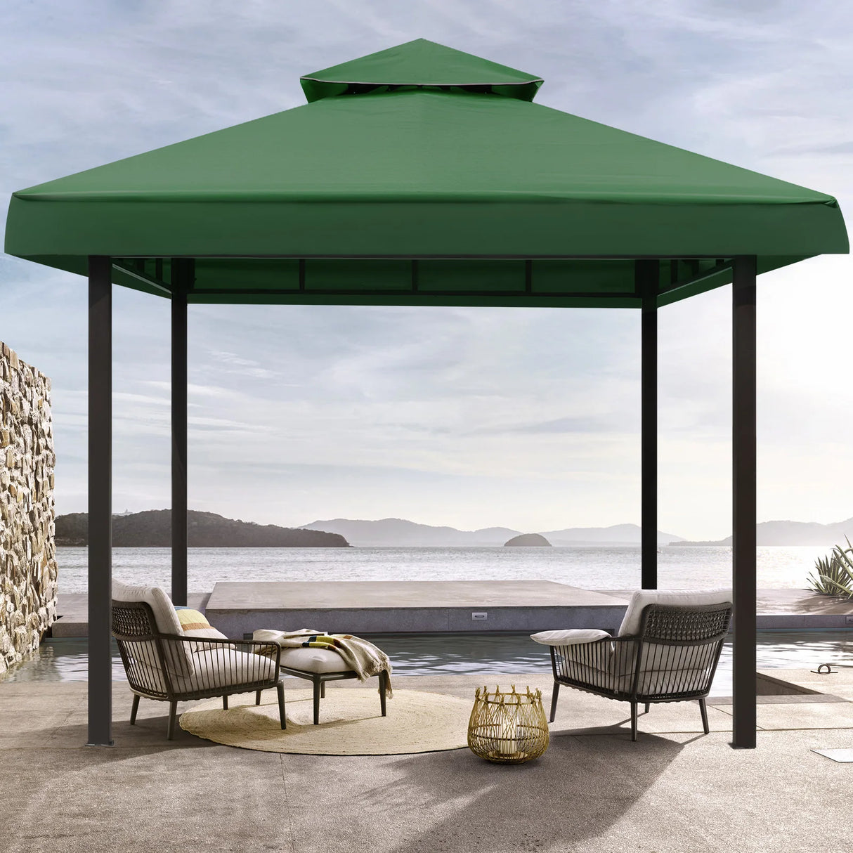 Grill Gazebo Replacement Canopy Roof, Outdoor BBQ Gazebo Top, Double Tiered Shelter Cover Roof ,for Yard Patio Garden Sunshade