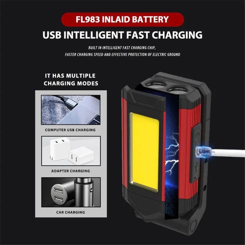 2026 New Magnetic COB Work Light USB Rechargeable LED Flashlight Portable Lantern Camping Light Type-C Power Bank Function Lamps