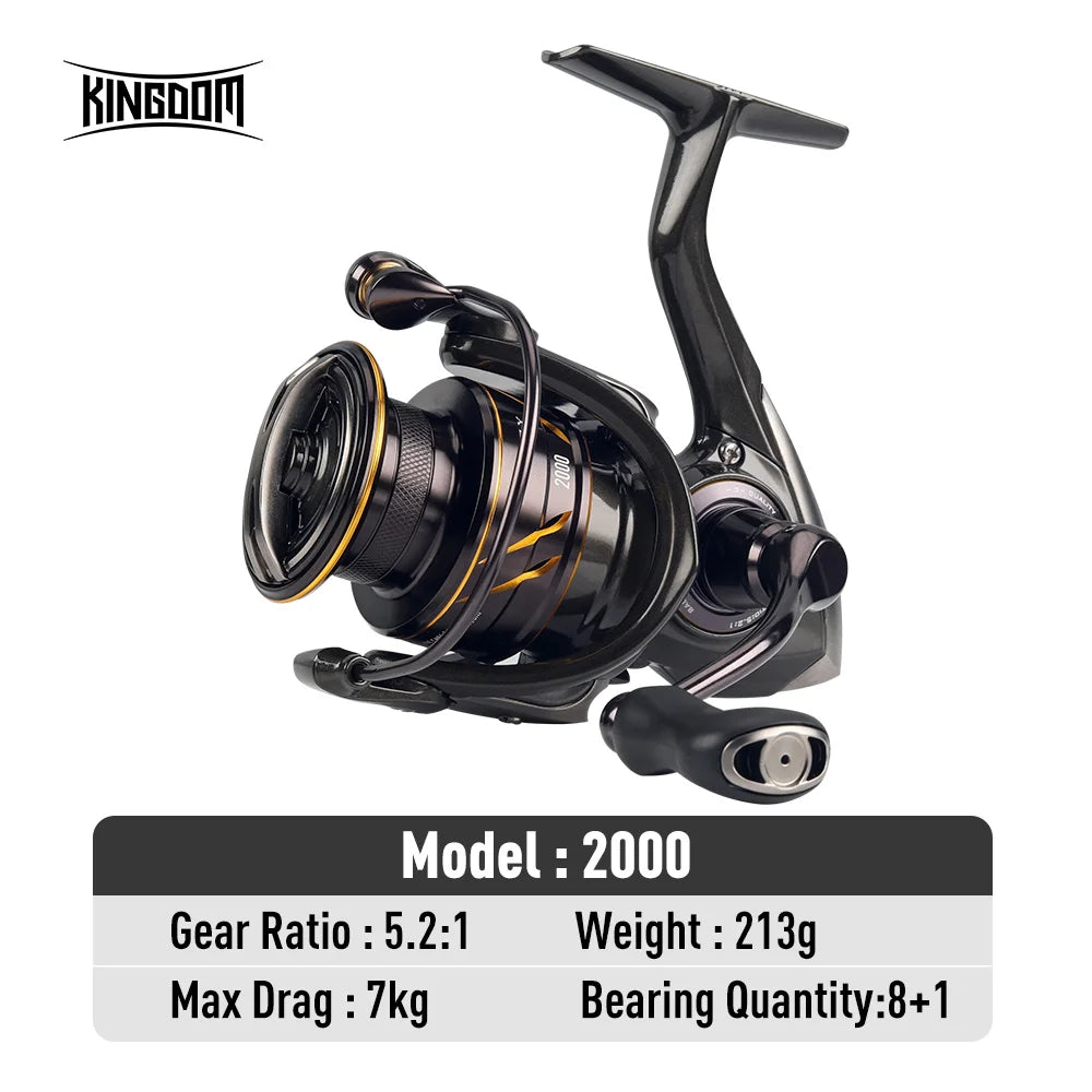 Kingdom Micro Fly Pro Spinning Fishing Reel 800-3000 Ultra Light 8+1 BB 7KG Max Drag 5.2:1/6.2:1 Gear Ratio Freshwater Saltwater