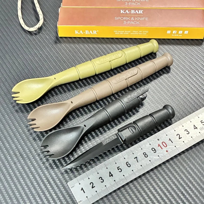 Tactical Mini Cutlery Set EDC Outdoor Multi-Function Tool Fork Spoon Knife Combo Camping Hiking Essential Gear