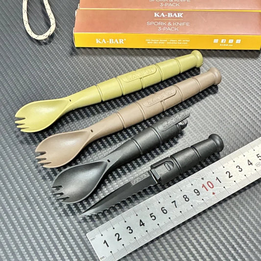Tactical Mini Cutlery Set EDC Outdoor Multi-Function Tool Fork Spoon Knife Combo Camping Hiking Essential Gear