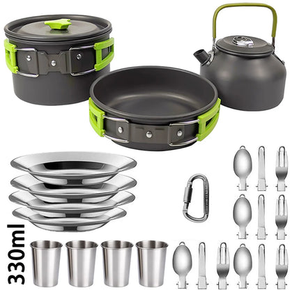 Camping Cooking Set Camping Cookware Travel Tableware Outdoor Picnic Set Teapot For 2-3 People Non-Stick Pots Assorted Sets