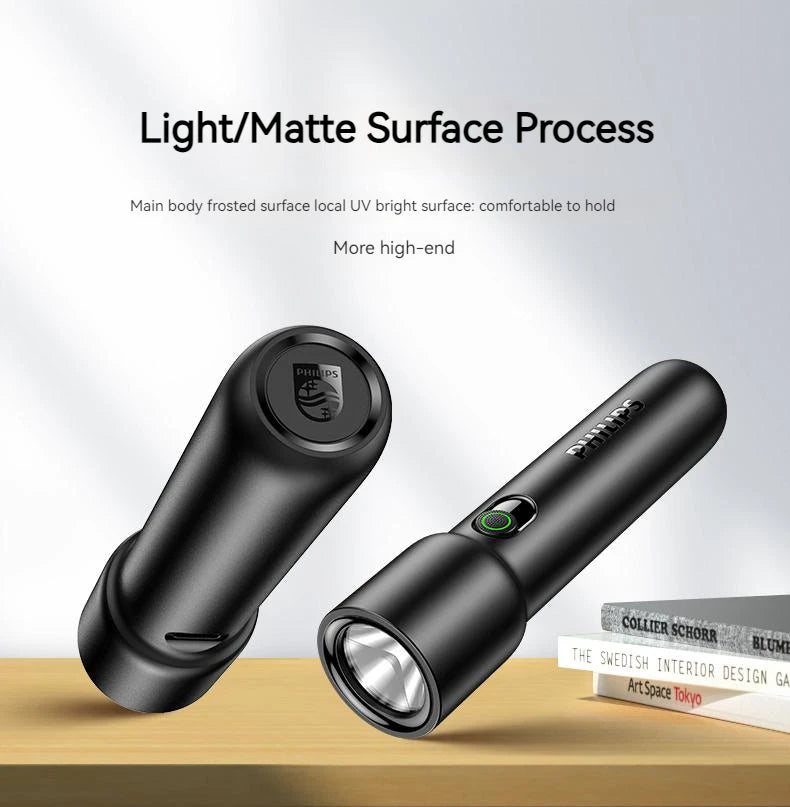 Philips 2025 New EDC Portable Flashlight Rechargeable LED Flashlights for Defensa Personal Self Defense Camping Hiking