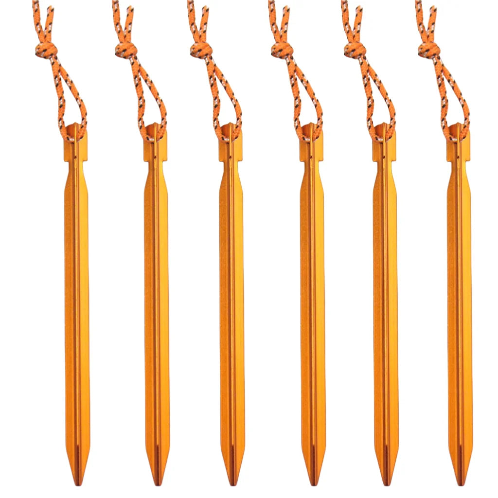 6Pcs Canopy Tent Pegs Aluminum Alloy Outdoor Garden Stakes Ground Nail With Cord For Camping Backpacking Hiking Tent Accessories