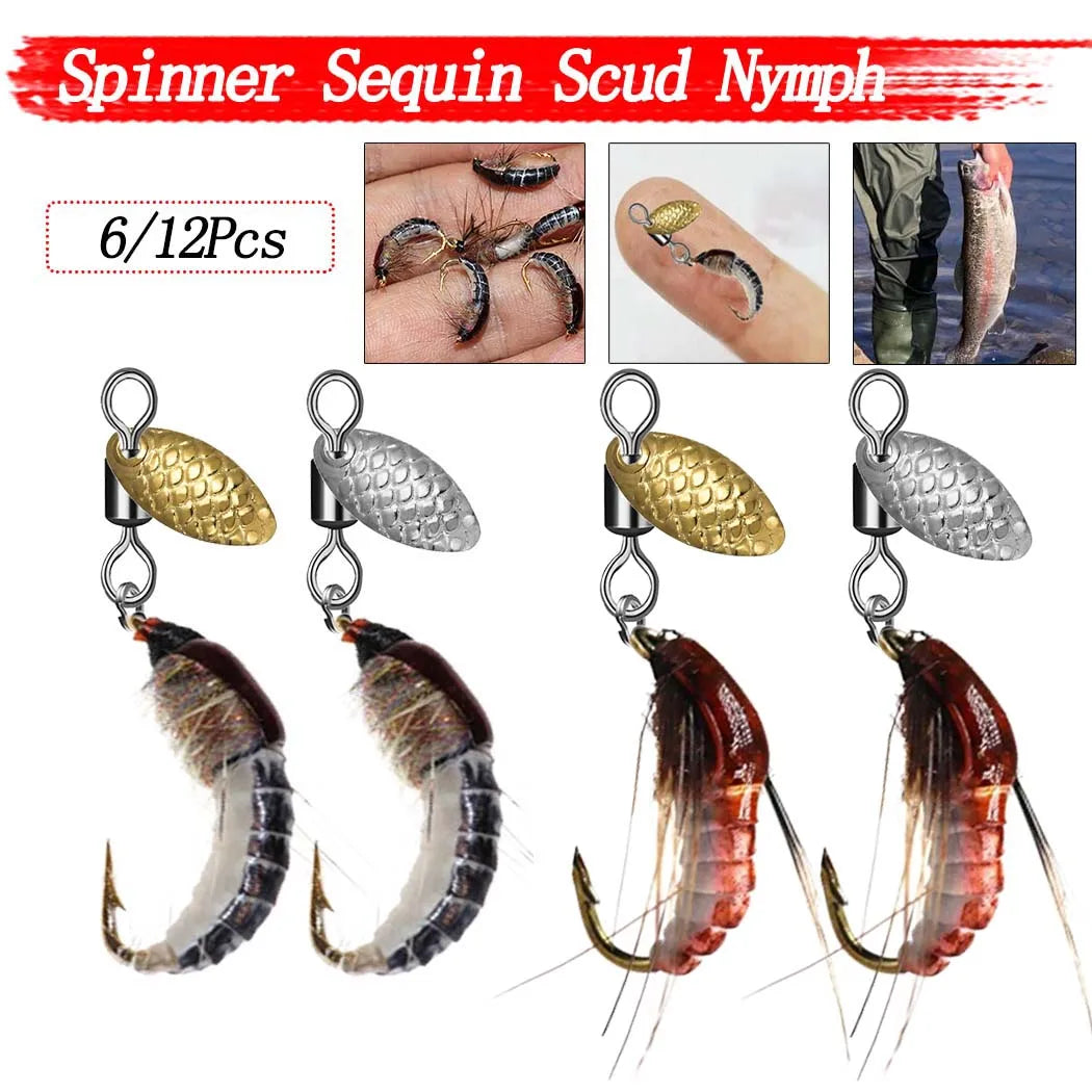 Sequin Scud Nymph Flies (6 or 12 Pack)