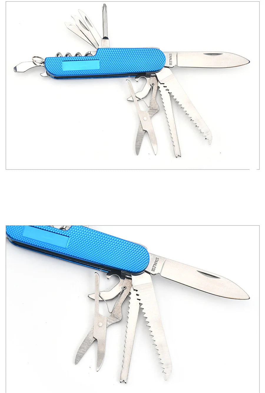 11 IN 1 Multi-purpose Knife Multitools Stainless Steel Folding Knife Wood Handle Outdoor Keychain Pocket Knife Tools