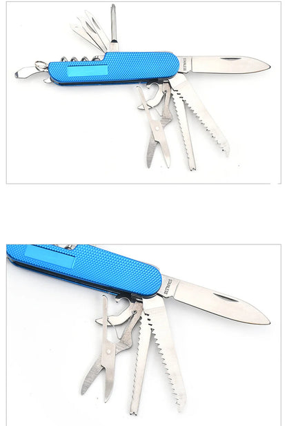 11 IN 1 Multi-purpose Knife Multitools Stainless Steel Folding Knife Wood Handle Outdoor Keychain Pocket Knife Tools
