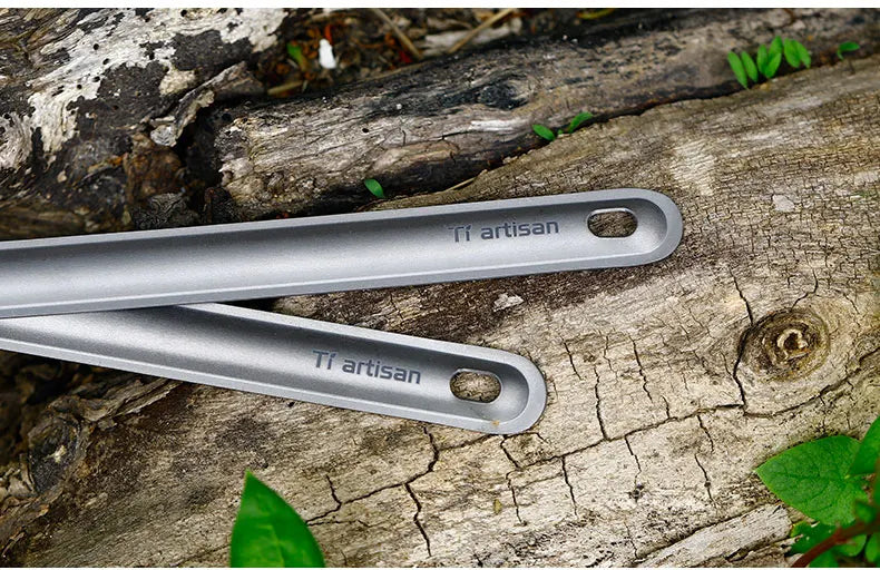 Tiartisan Pure Titanium Cutlery Ultralight Long Handle Spoon Spork Outdoor Camping Portable 2pcs Tableware Set With Storage Bag