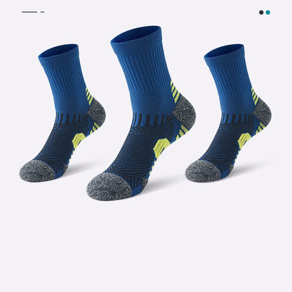 3 Pairs Men's Athetic Socks Sports Breathable Outdoor Running Compression Socks Traning Long Black White  BLUE Stretch Socks