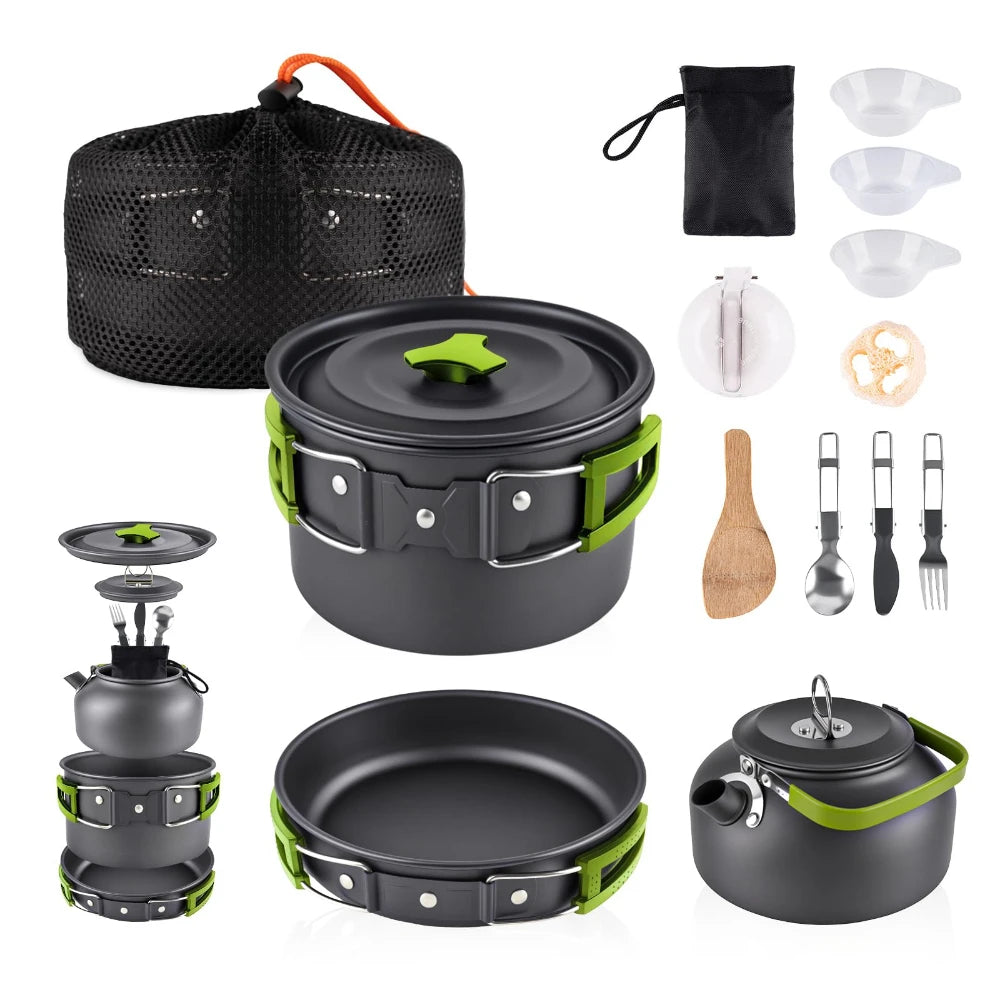 Camping Cooking Set Portable Lightweight Aluminum Camping Pot Set Hiking Picnicking Outdoor Travel Cooking Utensils Set
