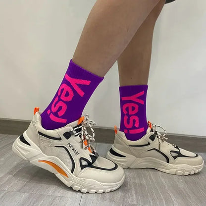 CHUANGERM Men Women Yes Mid Crew Socks Cycling Hiking Skateboarding Sports Street Fashion Breathable Sock