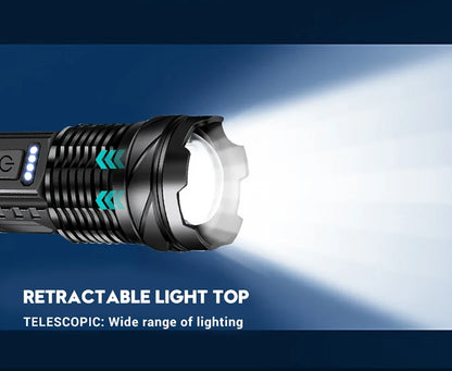 LED Flashlight Rechargeable Torch High Power Strong Light Flashlight Long Range Tactical Zoom Lamp Outdoor Camping Lantern