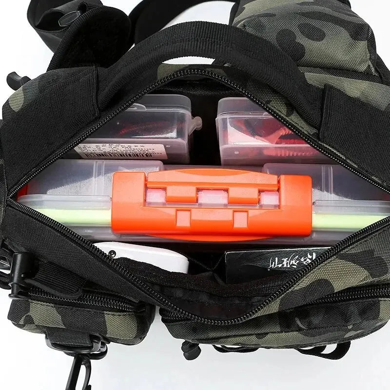 Fishing Tackle Sling Backpack with Rod Holder