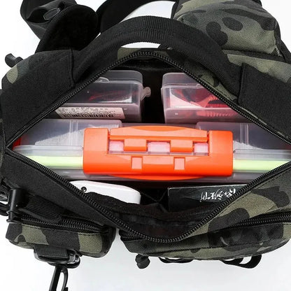Fishing Tackle Sling Backpack with Rod Holder